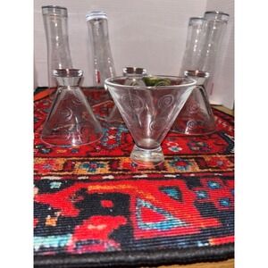 Set of 4 Etched Swirl Stemless Martini Glasses Weighted Base Clear Glassware